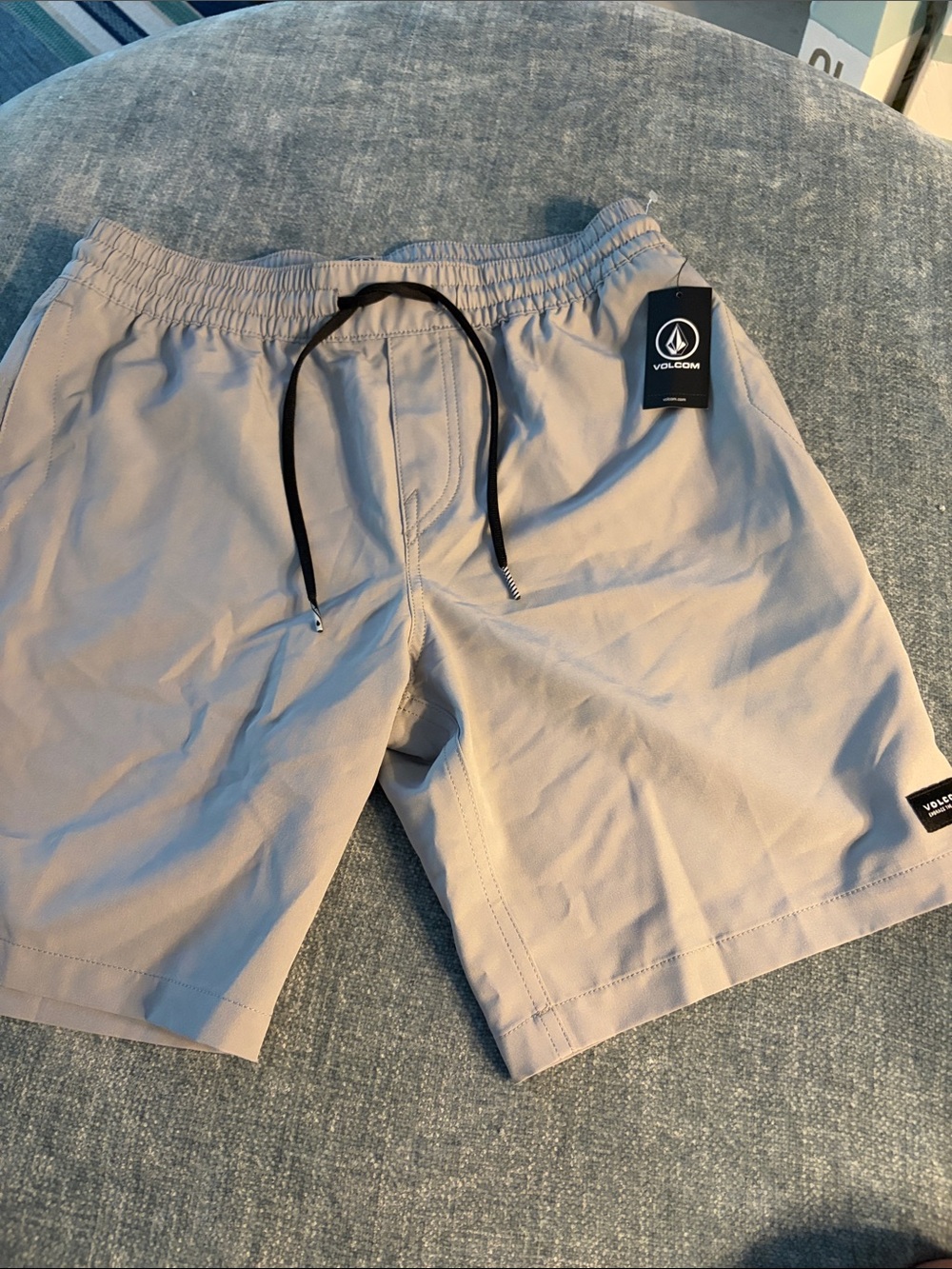 Volcom Men's Elastic Waist Shorts — Taupe with Black Drawstring